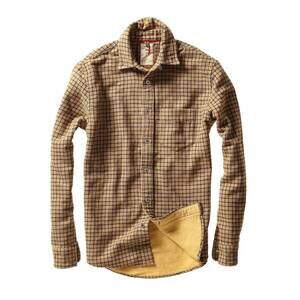 NEW RELWEN men's chamois-lined flannel shirt in gold tweed guncheck